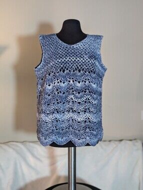 Unique Handmade Crochet Tank Top Sweater In Ombre Blue Colorway